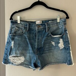 Frame Denim Blue Distressed Jean Shorts